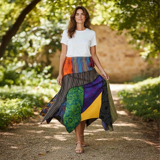 Women's Gypsy Tribal Boho Knit Cotton Asymmetrical Patch Skirt ~ 410 SKT