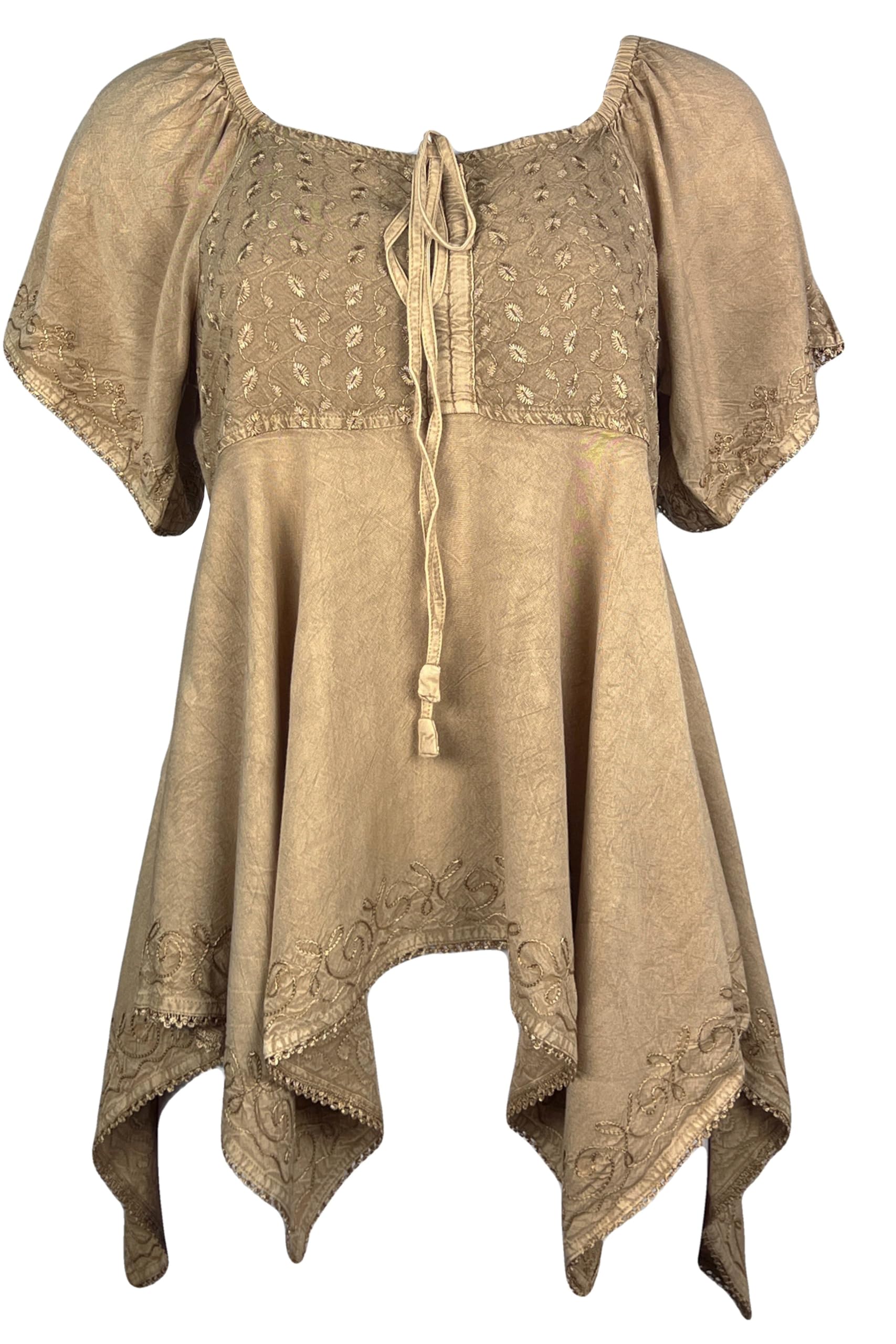 18 605 B Bohemian Asymmetrical Hem Front Rope Tie Short Sleeve Blouse ...