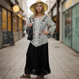 102 B Flower Color Embroidered Button Down Gothic Blouse