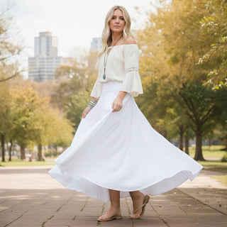 61 SKT White Soft Boho Cotton Convertible Casual Summer Convertible Skirt Dress