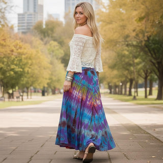 61 SKT Assorted Soft Cotton Convertible Lined Tie Dye Gypsy Skirt Dress ~ Purple Rainbow-2