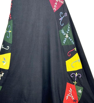 406 Skt Rib Knit Cotton Stripe Patched Bohemian Adjustable Wrapper Skirt Maxi  - Agan Traders, Black