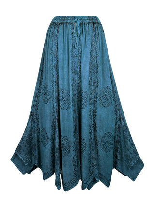 Women's Boho 715 SKT Medieval Flared Hem A Line Embroidered Long Maxi Skirt - Agan Traders, Blue