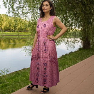1031 E DR Women’s Boho Summer Sleeveless Embroidered Button Down Sun Dress Gown
