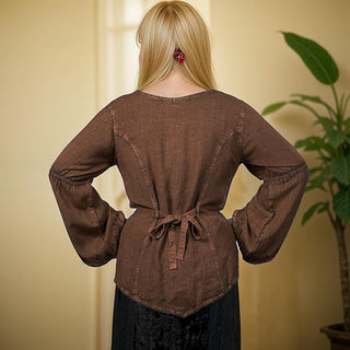 Rich Exotic Gothic Rayon Velvet Button Down Blouse Velvet Embroidered Top Blouse