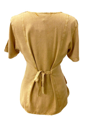 118 B Medieval Renaissance Gypsy Ruffle Cross Short Sleeve Blouse