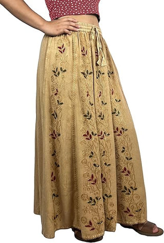 Women's Medieval Vintage Boho Embroidered Elastic Waistband Long Panel Skirt Maxi ~ 712 Skt