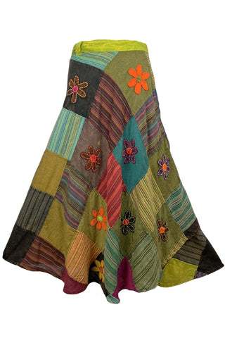 Flower Diamond Patchwork Wrap Skirt - Agan Traders, WS_Green 