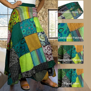 WS 411 Women's Hippie Long Wrap Patch Cotton Boho Renaissance Skirt Maxi - Agan Traders, Green_Multi