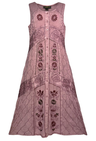 1031 E DR Women’s Boho Summer Sleeveless Embroidered Button Down Sun Dress Gown