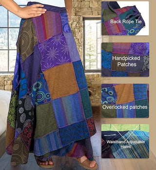 WS 411 Free-Spirited Patchwork Boho Wrap Hippie Skirt - Festival Ready Fashion - Agan Traders, Purple_Multi