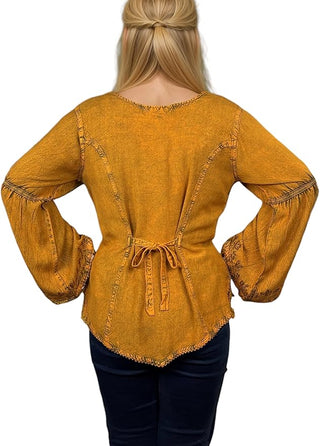 Rich Exotic Gothic Rayon Velvet Button Down Blouse Velvet Embroidered Top Blouse