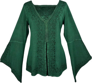 01 B Women's Square Neck Trim Lace Gypsy Bell Sleeve Blouse