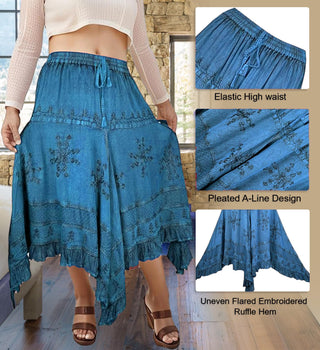 403 SKT Medieval Embroidered Rich Heavy Netted Lace Elastic Waistband Uneven Hem Style Skirt