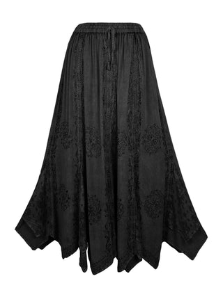 Women's Boho 715 SKT Medieval Flared Hem A Line Embroidered Long Maxi Skirt - Agan Traders, Black