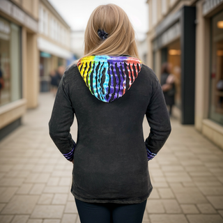 RJ 331 Rainbow Tie Dye Razor Cut Patch Work Bohemian Fleece Insulated Jacket - Agan Traders, Rainbow