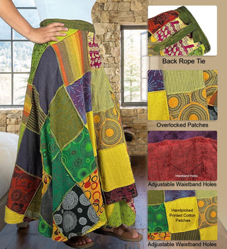 WS 411 Women's Hippie Long Wrap Patch Cotton Boho Renaissance Skirt Maxi - Agan Traders, Yellow_Multi