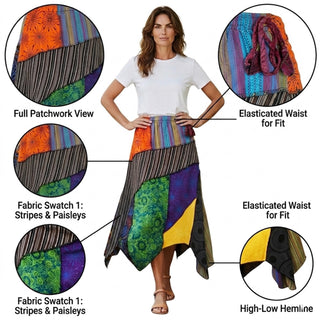 Women's Gypsy Tribal Boho Knit Cotton Asymmetrical Patch Skirt ~ 410 SKT