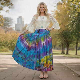 61 SKT Assorted Soft Cotton Convertible Lined Tie Dye Gypsy Skirt Dress ~ Purple Rainbow-2