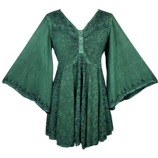 Medieval Butterfly Embroidered Beaded Bell Short Sleeve Blouse Tunic ~ 18 6026 B