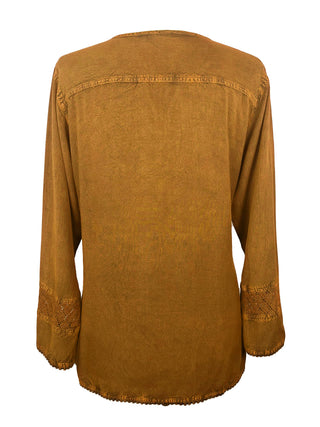9001 B Women's Bohemian Vintage Embroidered Pleated Mesh Embroidered Blouse