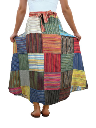 404 SKT Boho Cotton Patched  Maxi Wrap Skirt - Breezy & Stylish