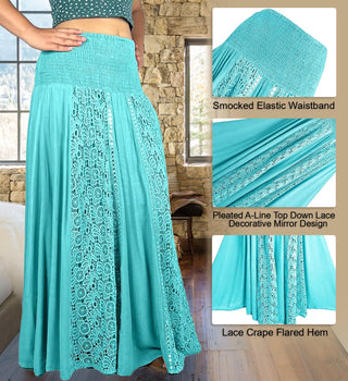 3706 Skt Soft Cotton Smocked Elastic Waist-band Decorative Mirror Twirl Skirt