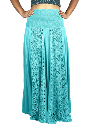 3706 Skt Soft Cotton Smocked Elastic Waist-band Decorative Mirror Twirl Skirt