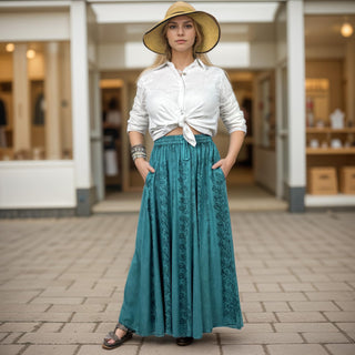 Women's Medieval Vintage Boho Embroidered Elastic Waistband Long Panel Skirt Maxi ~ 712 Skt
