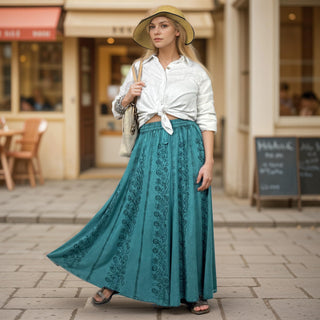 Women's Medieval Vintage Boho Embroidered Elastic Waistband Long Panel Skirt Maxi ~ 712 Skt