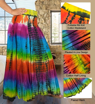 61 SKT Rainbow Soft Cotton Convertible Lined Tie Dye Gypsy Skirt Dress