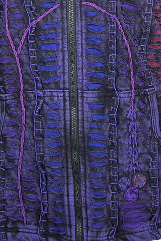 51 RJ Purple Distressed Bohemian Razor  Embroidered Hoodie Sweatshirt Rib Jacket - Agan Traders, Purple