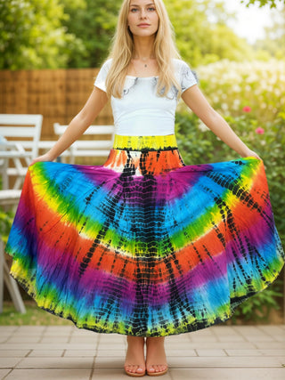 61 SKT Rainbow Soft Cotton Convertible Lined Tie Dye Gypsy Skirt Dress