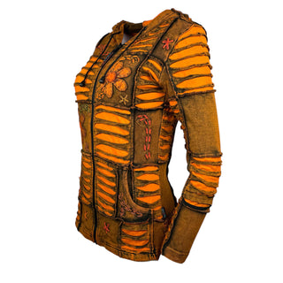 362 RJ Bohemian Knit Rib Cotton Razor Cut Funky Hoodie Sweatshirt Jacket