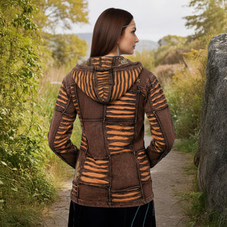 362 RJ Bohemian Knit Rib Cotton Razor Cut Funky Hoodie Sweatshirt Jacket