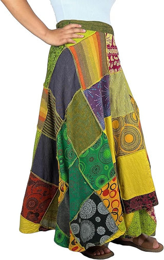 WS 411 Women's Hippie Long Wrap Patch Cotton Boho Renaissance Skirt Maxi - Agan Traders, Yellow