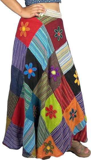 400 WS Cotton Gypsy Flower Diamond Patched Wrap Skirt Maxi - Agan Traders, WS_1