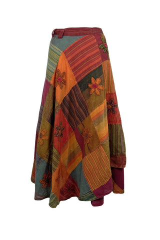 Flower Diamond Patchwork Wrap Skirt - Agan Traders, Rust Multi 