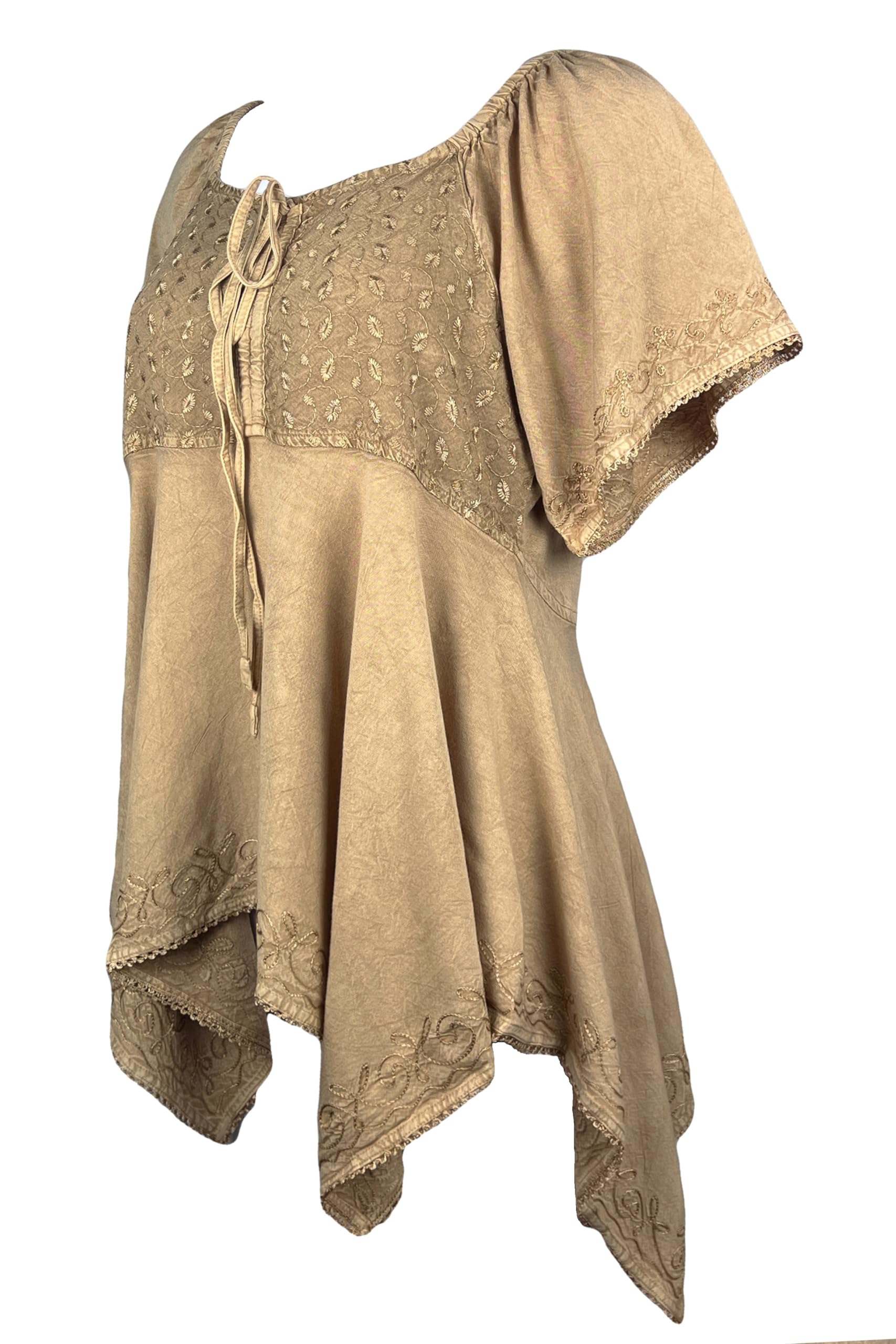 18 605 B Bohemian Asymmetrical Hem Front Rope Tie Short Sleeve Blouse ...