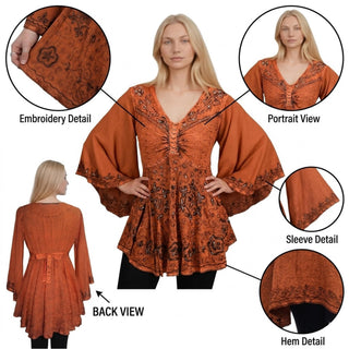 Women's Roman Butterfly Bell Sleeve Flare Hem Embroidered Sequin Tunic ~ 116 B