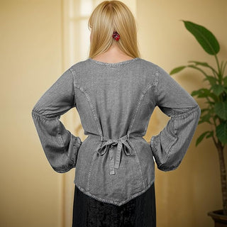 Rich Exotic Gothic Rayon Velvet Button Down Blouse Velvet Embroidered Top Blouse