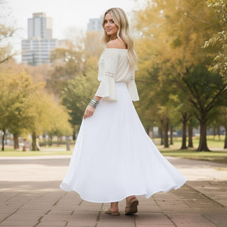 61 SKT White Soft Boho Cotton Convertible Casual Summer Convertible Skirt Dress
