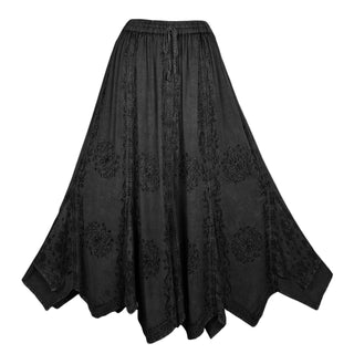 Women's Boho 715 SKT Medieval Flared Hem A Line Embroidered Long Maxi Skirt - Agan Traders, Black