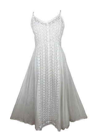 Rayon Crape Medieval Peasant Net Spaghetti Strap Dress - Agan Traders, White