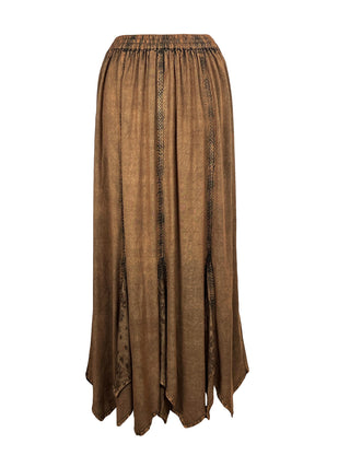 Women's Boho 715 SKT Medieval Flared Hem A Line Embroidered Long Maxi Skirt - Agan Traders, Rust