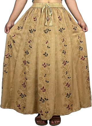 Women's Medieval Vintage Boho Embroidered Elastic Waistband Long Panel Skirt Maxi ~ 712 Skt