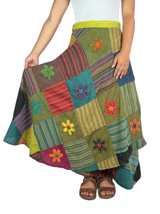 Flower Diamond Patchwork Wrap Skirt - Agan Traders, WS_Green 