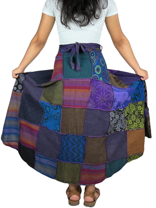 WS 411 Free-Spirited Patchwork Boho Wrap Hippie Skirt - Festival Ready Fashion - Agan Traders, Purple_Multi