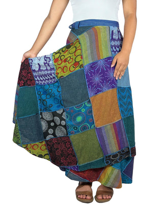 WS 411 Women's Hippie Long Wrap Patch Cotton Boho Renaissance Skirt Maxi - Agan Traders, Turquoise