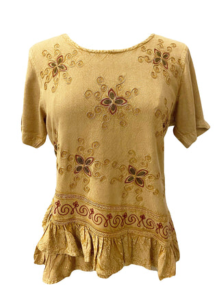 118 B Medieval Renaissance Gypsy Ruffle Cross Short Sleeve Blouse